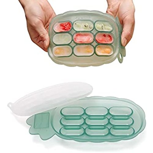 haakaa Silicone Nibble Tray -Baby Forage Feeder Baby Food Container|Breastmilk Freezer Tray|Breastmilk Teether Pop|Ice Cube Sausage Maker Serving Plate - 4m+ Baby Toddler- Green Pinapple