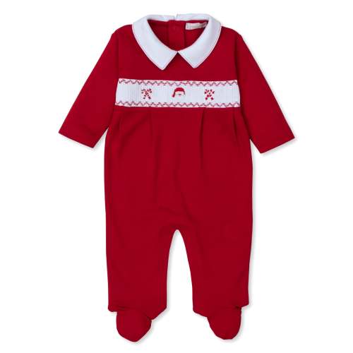 CLB Holiday Medley 25 Santa Hand Smocked Footie w/Collar