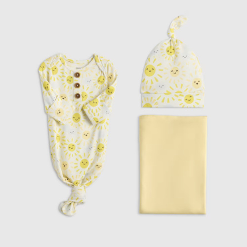 Bamboo Gown, Hat & Swaddle Set in Sunshine