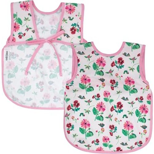 BapronBaby Eric Carle Pink Floral Caterpillar Bapron - No Neck Tie Safer Bib for Baby & Toddler - Soft Waterproof Stain Resistant - Machine Washable - Sz Baby/Toddler 6m-3T