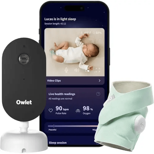 Owlet Dream Duo – FDA-Cleared Smart Baby Monitor with Sock & HD Video Cam, Tracks Pulse Rate, Oxygen & Sleep, 2K HD Video, Cry & Motion Alerts, Temp Monitoring