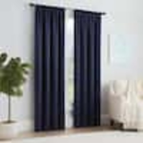 Eclipse Thermapanel Navy Solid Polyester 54 in. W x 84 in. L Room Darkening Single Rod Pocket Curtain Panel 15061054X084NVY