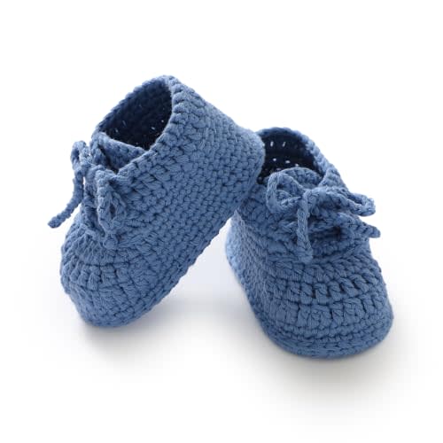 Hadetoto Baby Booties Newborn Cotton Knit Shoes Hand Crochet Soft First Walking Cozy Sneaker for Infant Boys Girls