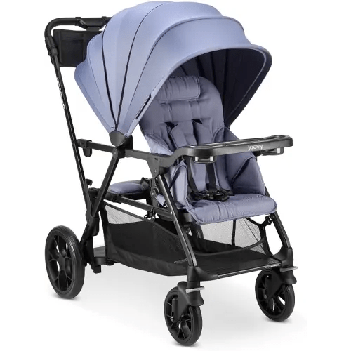 Joovy Caboose RS Sit & Stand Double Stroller for Children Up to 55 lb. with All-Terrain Wheels, UPF50+ Sun Canopy & Magnetic 5-Point Safety Harnesses, Slate