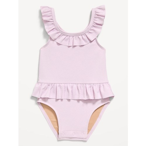 Textured Ruffle-Trim One-Piece Swimsuit for Baby