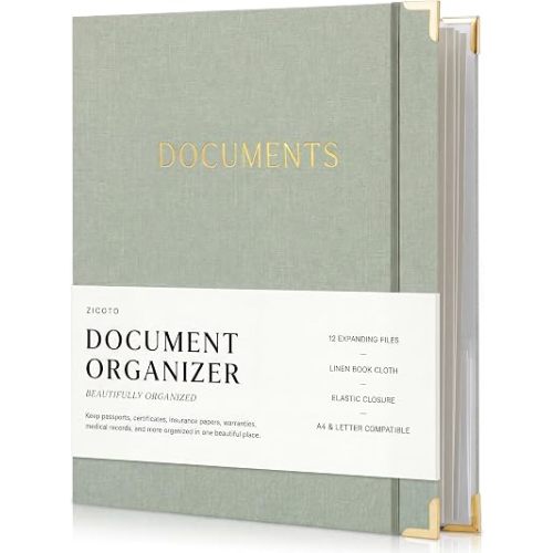 Important Document Organizer Set with Folders - Complete Linen Ring Binder