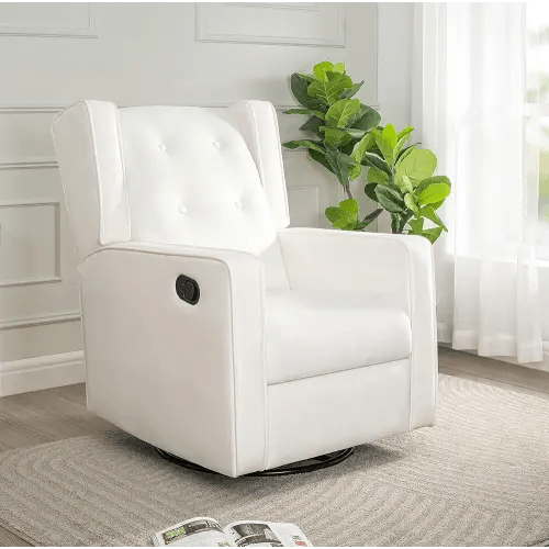 Bond with Your Baby, Relax in Style with Odelia 360° Swivel Glider Rocker Recliner, Nursery Breastfeeding Maternity Chair with Plush Cushioning, Soothing Rocking Motion, Microfiber - Bright White
