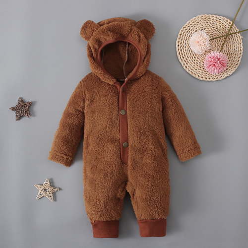 Nrmvnmi Newborn Baby Clothes Jumpsuit Cute Fleece Hooded Solid Color Snowsuit Bodysuits Registry for Baby Essentials Stuff