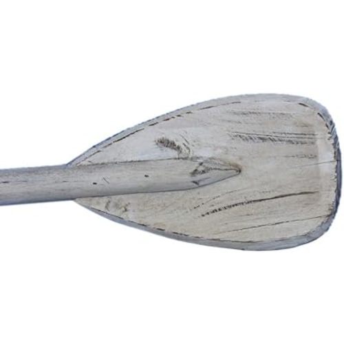 Hampton Nautical Wooden Rustic Whitewashed Decorative Rowing Boat Paddle with Hooks, 24"