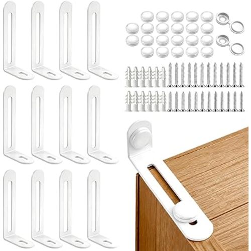 12 Pack Furniture Anchors for Baby Proofing, Anti Tip Furniture Anchors Kit(450lb), Furniture Wall Anchor for Dresser, Cabinet & Bookcase, Earthquake, Baby & Pet Safety in Nursery, Living Room (White)