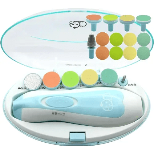 Royal Angels Baby Nail Trimmer 21 in 1, Safe Electric Baby Nail Buffer, Extra 13 Replacement Tools, Baby Nail Kit, Baby Nail Clippers, Newborn Toddler Toes and Fingernails, Trim and Polish (Blue)