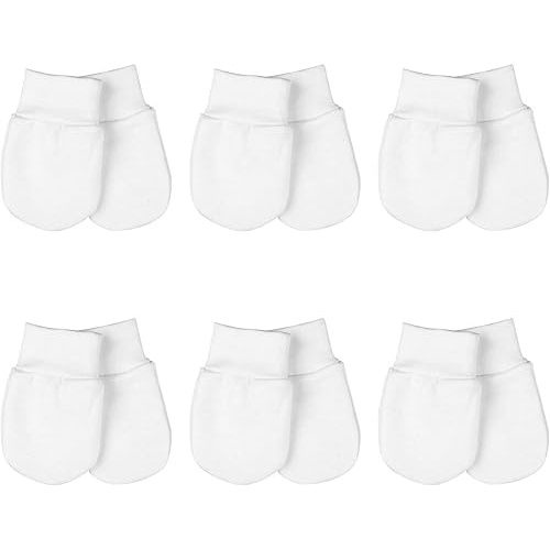 Newborn Baby Mittens Anti-Scratch Mittens For Baby Boys Girls Cotton Breathable No Scratching Gloves 6 Pairs (6Pairs-White)