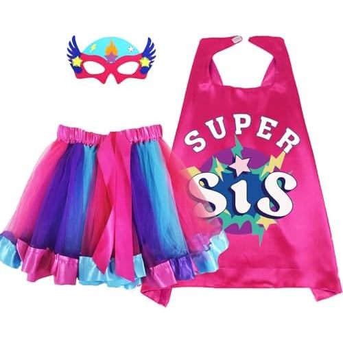 D.Q.Z Superhero-Cape Costume with Tutu Dress, Super Sisters Gifts for Girls Princess Role Play Birthday Christmas