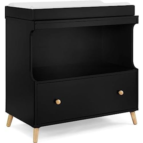 Delta Children Essex Convertible Changing Table with Drawer, Ebony/Natural
