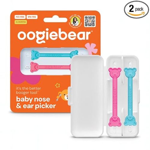 oogiebear: Baby Nose Cleaner & Ear Wax Removal Tool - Safe Booger & Earwax Removal for Newborns, Infants, Toddlers - Dual-Ended - Essential Baby Stuff, Diaper Bag, Raspberry & Seafoam with case