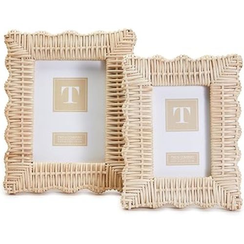 Two's Company Wicker Weave Handmade Photo Frame, Rattan Made Picture Frames for Wall Decor, Tabletop Photo Display, Decorative Frames for Home Decorations - Set of 2