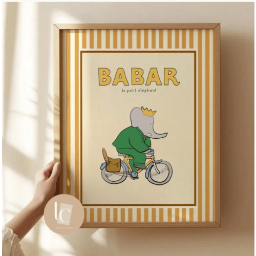 Babar the elephant le musician nursery wall art retro kids decor quote wall art genre neutral baby wall art illustration nursery print