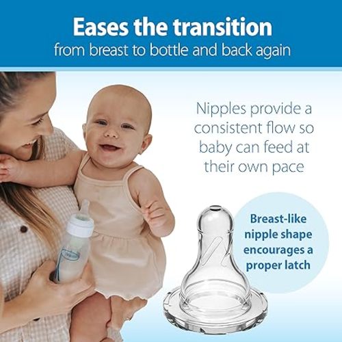 Dr. Brown's Natural Flow Anti-Colic Options+ Narrow Baby Bottle, 4 oz/120 mL, with Level 1 Slow Flow Nipple, 0m+, 4 Pack