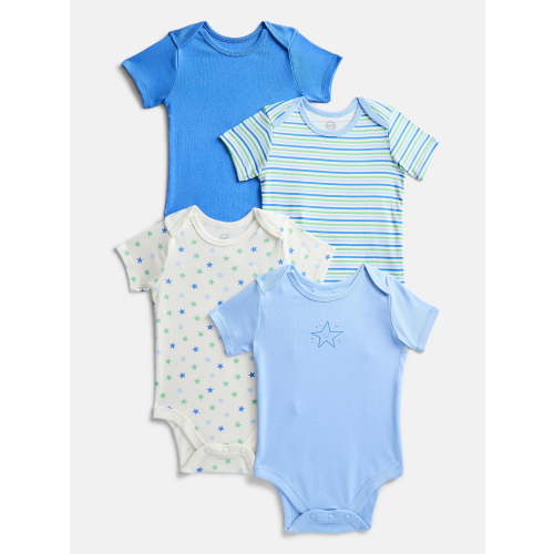 Wonder Nation Baby Boys Short Sleeve Cotton Bodysuit, 4-Pack, Sizes 0/3 Months-6/9 Months