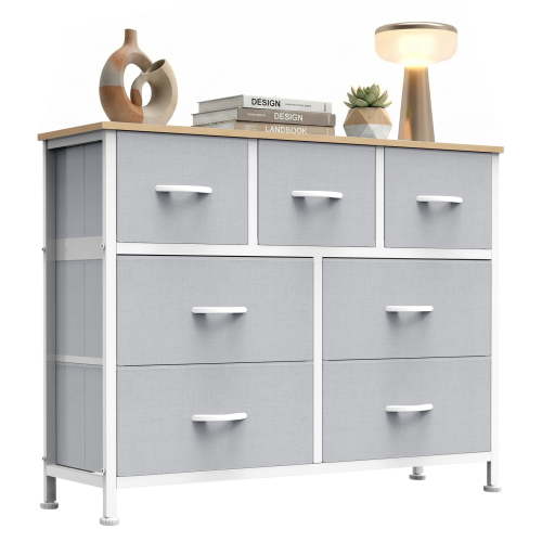 edx 7 Fabric Drawers Dresser, TV Cabinet Sideboard, Organization Furniture for Kitchen, Office, Hallway, Light Gray