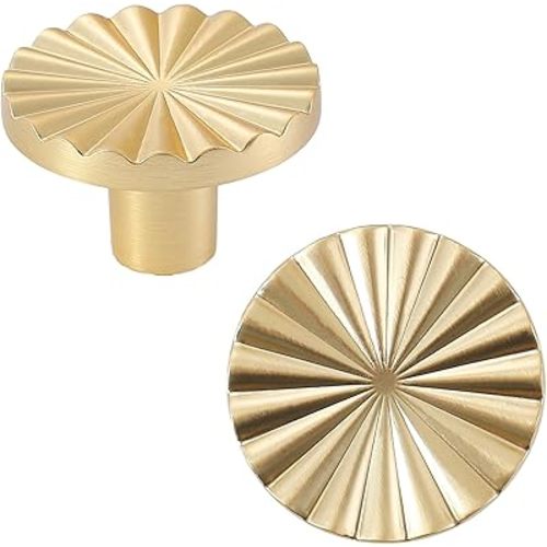 6 Pack Gold Cabinet knobs Kitchen Cabinet Pulls with Vintage Cupboard Drawers Hardware Dresser Drawer Handles Kitchen Cabinet Handles (Single Hole, 6 Pack, Brushed Gold)