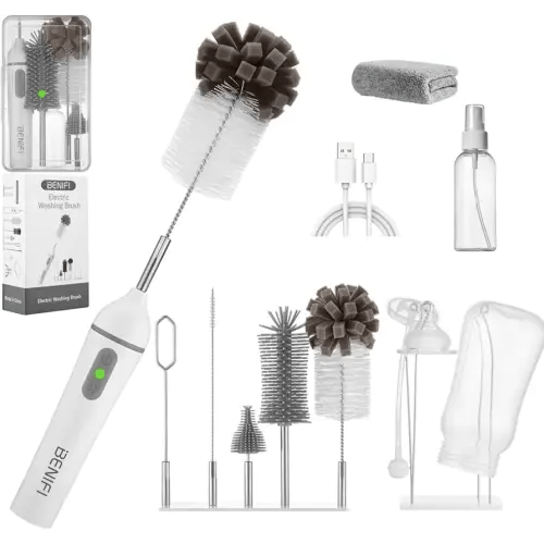 Electric Bottle Cleaner Pro, 11 in 1 Baby Bottle Brush, Drying Rack, Sponge Bottle Brush, Silicon Bottle Cleaner,Formula Mixer,Nipple Brush, Soap Dispenser,Microfiber Cleaning Cloth Included