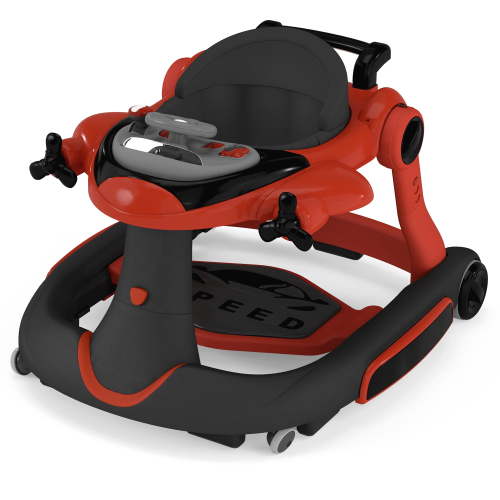 AILEEKISS 5-in-1 Musical Baby Walker with Wheels, Foldable Baby Walker for Boys Girls, Red