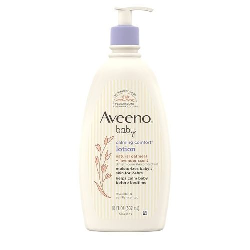 AVEENO BABY Calming Comfort Moisturizing Lotion with Relaxing Lavender & Vanilla Scents, Non-Greasy Body Lotion with Natural Oatmeal & Dimethicone, Paraben- & Phthalate-Free, 18 fl. Oz