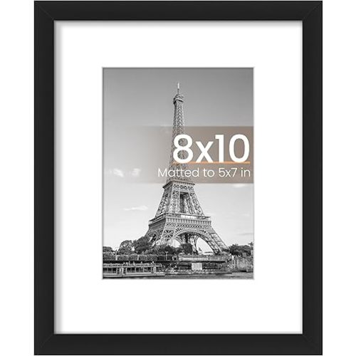 upsimples 8x10 Picture Frame, Display Pictures 5x7 with Mat or 8x10 Without Mat, Wall Hanging Photo Frame, Black, 1 Pack