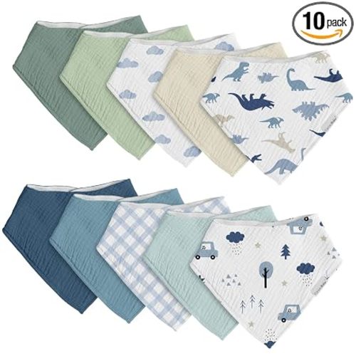 egmao baby Muslin Bibs for Drooling and Teething,10 Pack Drool Bibs for Boys Girls,100% Cotton Soft for Infant,Newborn
