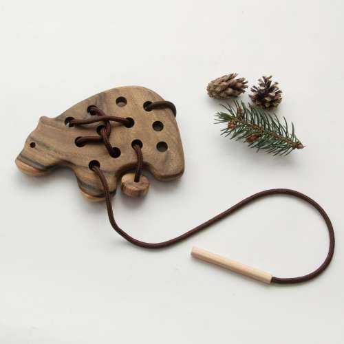 Wooden lacing Bear toy, Montessori Learning toys for Toddler activity, Natural eco friendly toy, Educational toy