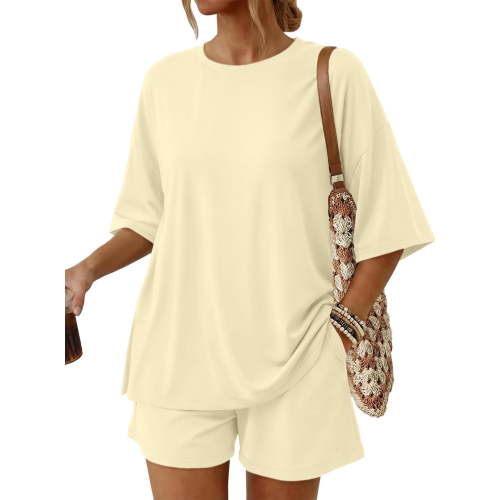 SUNBS 2 Piece Lounge Set for Women Matching Sets Oversized Top and Shorts Sweatsuit Travel Airport Outfit