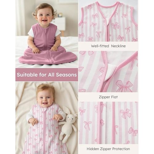 Yoofoss Baby Sleep Sack 0-6 Month 0.5TOG 100% Organic Cotton 2-Way Zipper