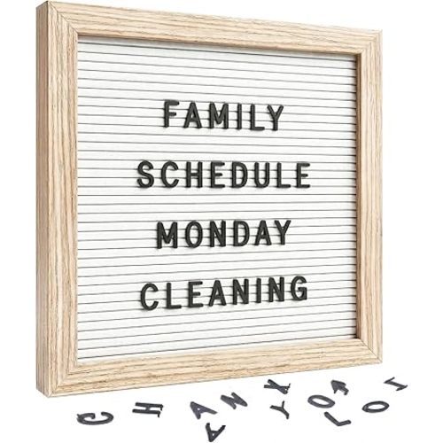 White Felt Letter Board 10x10in, 336 Letters, Wood Frame Message Board