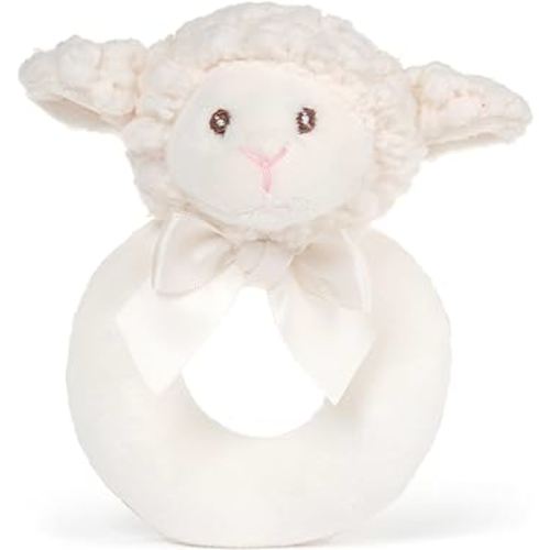 Bearington Baby Lamby, 5.5 Inch Cream Lamb Plush Stuffed Animal, Soft Baby Rattles and Plush Rings