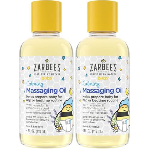 Zarbee's Baby Massage Oil,Calming and Soothing with Lavender and Chamomile to Help Sleep,4oz Bottle,(Pack of 2)