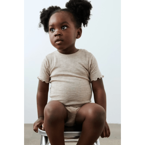 Baby merino wool/silk pointelle short sleeve bodysuit - $35.99
