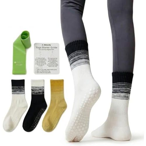 3 Pack Non Slip Grip Socks for Women - Sticky Cushioned Socks for Pilates Reformer, Hospital Maternity & Home
