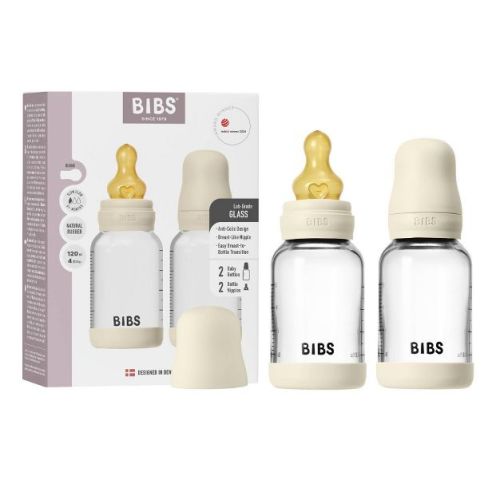 Bibs Glass Baby Bottle Set with Latex Nipple - 4 fl oz/2pk