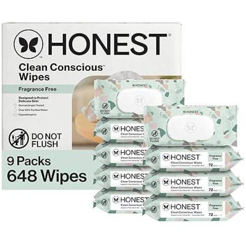 The Honest Company Baby Wipes for Sensitive Skin, Hypoallergenic, Fragrance-Free, Multi-Use, Pattern Play Design, 720 Count (10 Packs of 72)