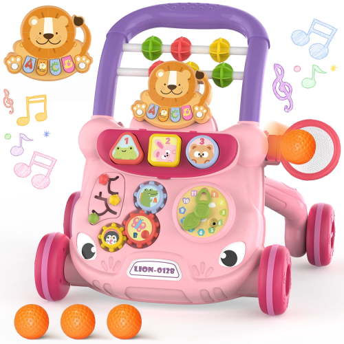 JoyStone 2 in 1 Baby Walker with Drawing Board, Activity Learning Toddler Walk with Wheels, Kids Push Toy Gift