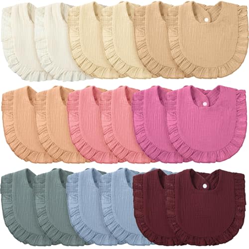 Kenning 18 Pcs Muslin Drool Baby Bibs Baby Girl Ruffle Bibs Absorbent Cotton with Snap Button for Boys Girls