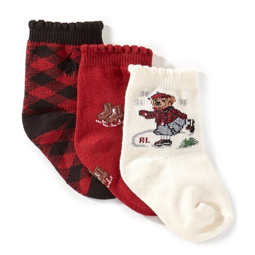Polo Ralph Lauren Baby Girls Holiday Ice Skater Bear Socks 3-Pack