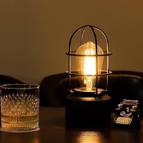 Haian Support 𝗦𝗺𝗮𝗹𝗹 𝗧𝗼𝘂𝗰𝗵 𝗧𝗮𝗯𝗹𝗲 𝗟𝗮𝗺𝗽 for Small Spaces - 3 Way Dimmable Industrial Bedside Lamp - Steampunk Antique Nightstand Desk for Bedroom, Living Room (Bulb Included)