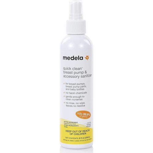 Medela Quick Clean Breast Pump and Accessory Sanitizer Spray Safe No Rinse Breastpump Sterilizer Eliminates 99.9 of Common Bacteria and Germs 8 Fluid Ounces, Clear