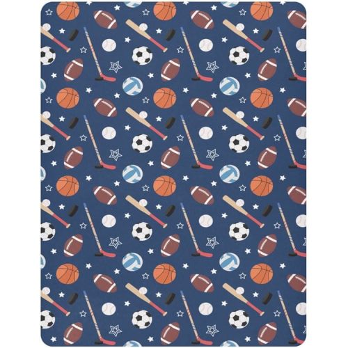 Sport Theme Crib Sheets for Boys Girl Cartoon Basketball Soccer Baseball Hockey Golf Ball Rugby Playard Sheets Fitted Toddler Baby Bed Sheets Unisex Mini Crib Mattress 27x39 Inch