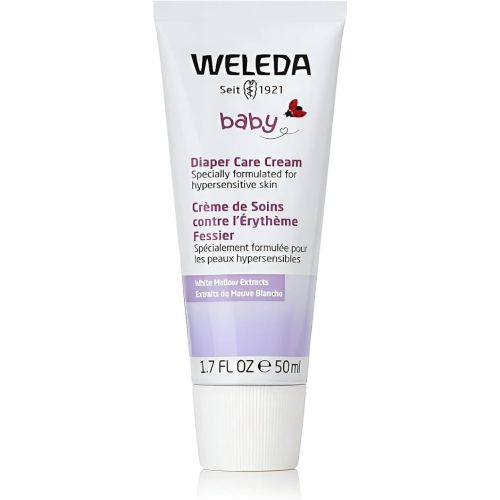 Weleda Baby White Mallow Diaper Care Cream, 1.7 Fluid Ounce, Fragrance Free Plant Rich Protection with White Mallow, Pansy, Sesame and Coconut Oils