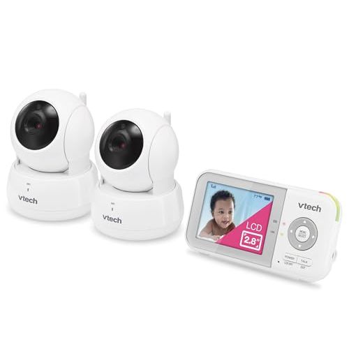 VTech VM923-2 Baby Monitor, 2.8”Screen, 1000ft Range, Pan-Tilt-Zoom, Night Vision, 2-Way Audio, Temperature Sensor, Lullabies, Secured Transmission No WiFi