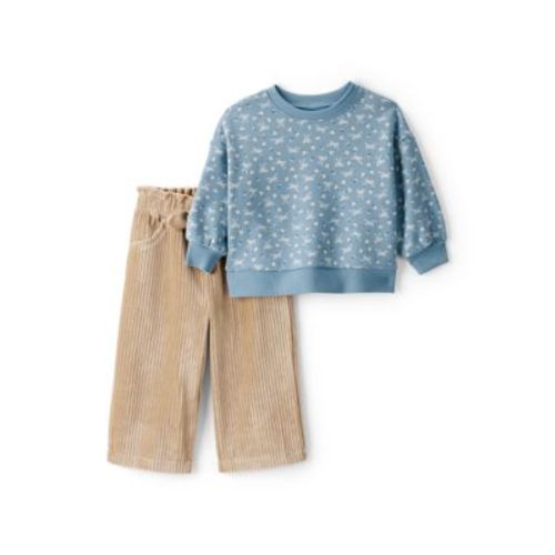 Baby Girls Long Sleeve Crew Neck Top and Wide Leg Corduroy Pants Set