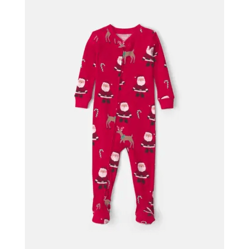 Baby 1-Piece Beige Santa Christmas 2-Way Zip 100% Cotton Snug Fit Footed Pajama - Red | Carter's